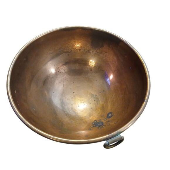 Vintage Solid Copper Round Mixing Bowl Rolled Edge w/Brass Loop Ring 8" - Picture 1 of 6